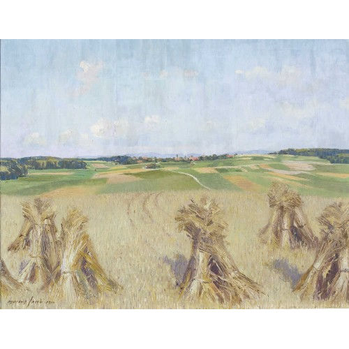 MARCUS JACOBI : Weite Feldlandschaft mit Heuschobern (DOBIASCHOFSKY AUKTIONEN AG)