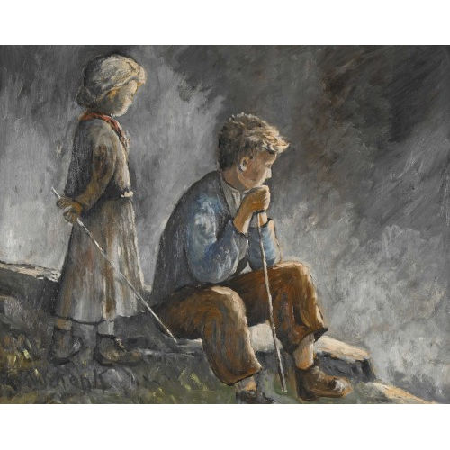 KARL SCHENK : Zwei Kinder auf der Alp (DOBIASCHOFSKY AUKTIONEN AG)