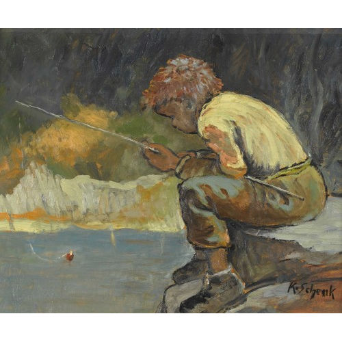 KARL SCHENK : Kleiner Junge beim Fischen (DOBIASCHOFSKY AUKTIONEN AG)
