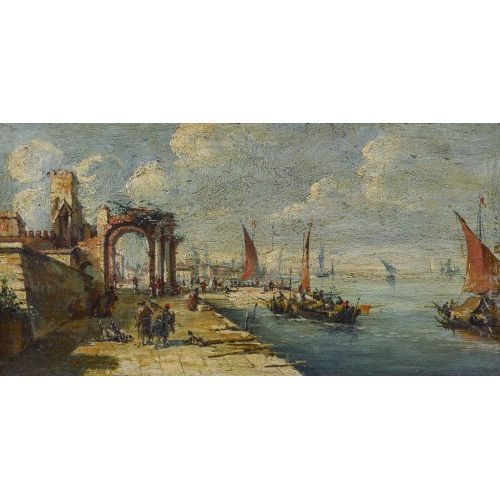 GIACOMO GUARDI : Venezianisches Capriccio mit altem Torbogen (DOBIASCHOFSKY AUKTIONEN AG)