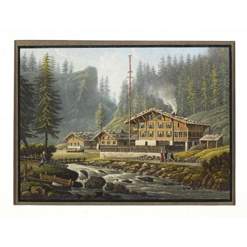 JOHANN PETER LAMY : 'Vue des bains de Rosenlaui sur le grand Scheidegg, Canton de Berne' (DOBIASCHOFSKY AUKTIONEN AG)