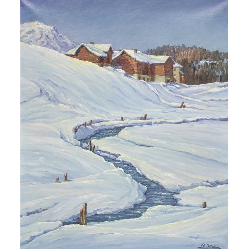AUGUST WEBER : Verschneite Bachlandschaft mit Bauernh�usern (DOBIASCHOFSKY AUKTIONEN AG)