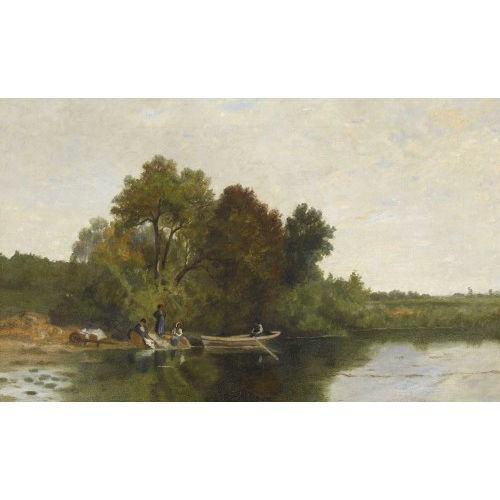 GERMAIN FABIUS BREST : Flusslandschaft mit Frauen und Ruderboot (DOBIASCHOFSKY AUKTIONEN AG)