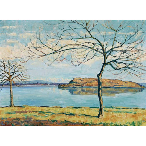 ERNST SAMUEL GEIGER : Sonniger Tag am Bielersee mit der St. Petersinsel (DOBIASCHOFSKY AUKTIONEN AG)
