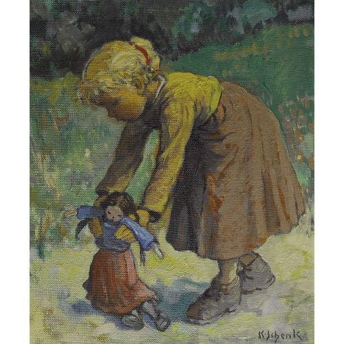 KARL SCHENK : Spielendes M�dchen mit Puppe (DOBIASCHOFSKY AUKTIONEN AG)
