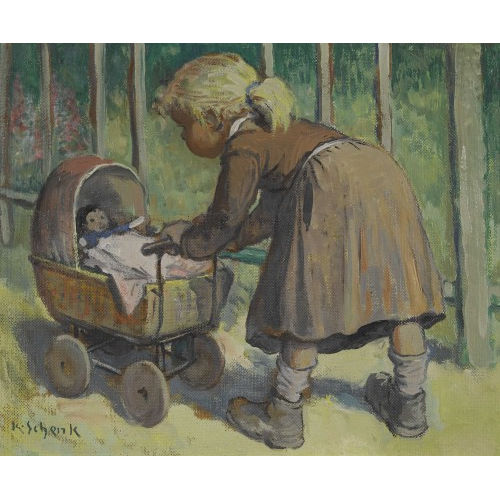 KARL SCHENK : M�dchen mit Puppenwagen (DOBIASCHOFSKY AUKTIONEN AG)