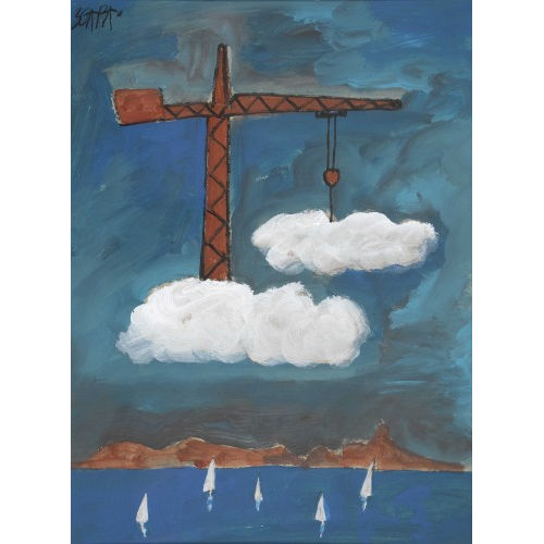 TED (EIGTL. SCHAAP SCAPA : Seelandschaft mit Kran in den Wolken (DOBIASCHOFSKY AUKTIONEN AG)