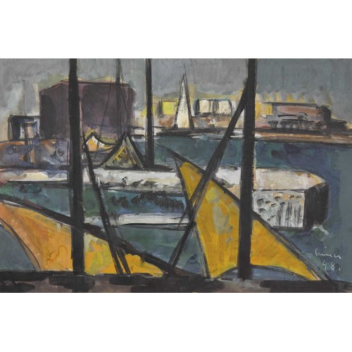 CARL WALTER LINER : Hafenpartie mit Segelschiffen (DOBIASCHOFSKY AUKTIONEN AG)
