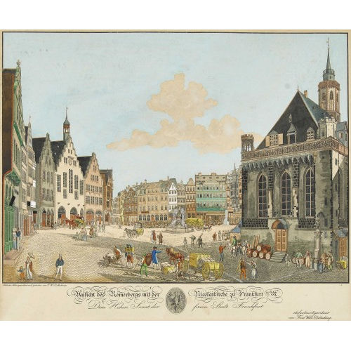 FRIEDRICH WILHELM DELKESKAMP : 'Ansicht des R�merberges mit der Nikolaikirche zu Frankfurt am Main' (DOBIASCHOFSKY AUKTIONEN AG)