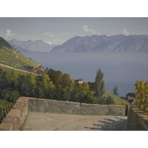 ALBERT DUPLAIN : Sonnige Ansicht des Lavaux (DOBIASCHOFSKY AUKTIONEN AG)