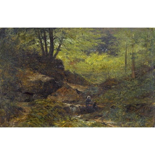 GUSTAVE EUG�NE CASTAN : B�uerin mit Kind am Waldbach (DOBIASCHOFSKY AUKTIONEN AG)