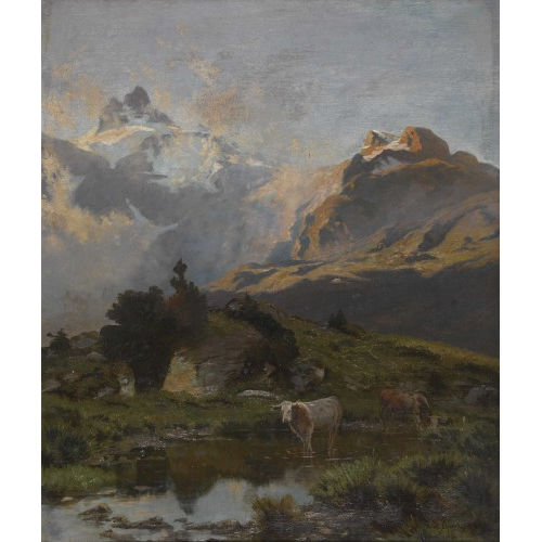 EDUARD B�HLER : Berglandschaft mit K�hen auf der Alp (DOBIASCHOFSKY AUKTIONEN AG)