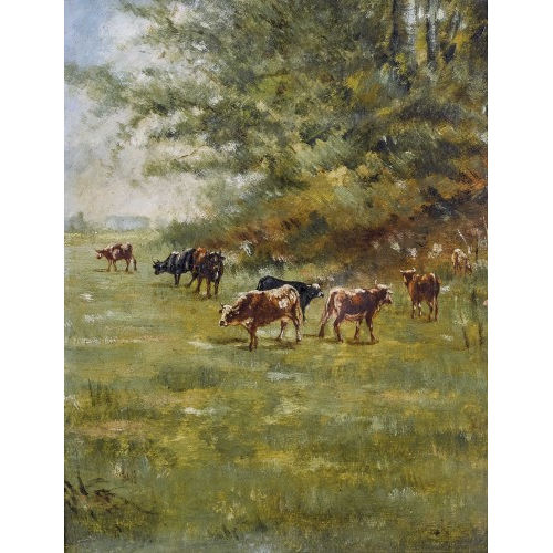 JEAN-BAPTISTE CAMILLE COROT : K�he am Waldrand (DOBIASCHOFSKY AUKTIONEN AG)