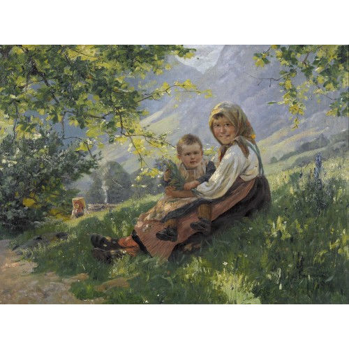 HANS BACHMANN : Sommeridylle mit Kinderpaar (DOBIASCHOFSKY AUKTIONEN AG)