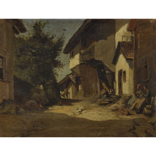 ALFRED DU MONT : Sommerliche Ansicht einer Gasse in Brunnen (DOBIASCHOFSKY AUKTIONEN AG)