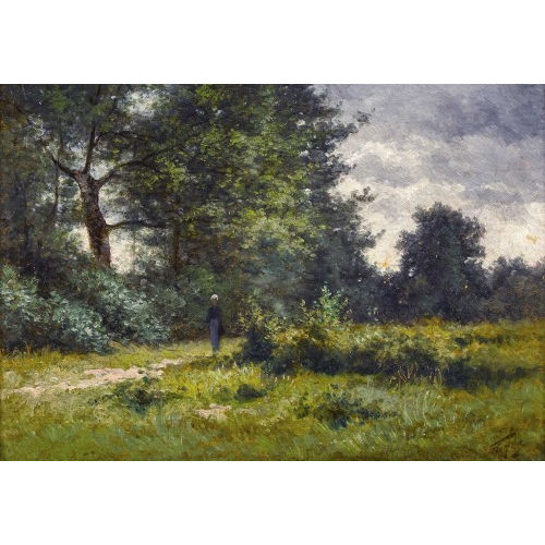 HORACE ANTOINE FONVILLE : Spazierende Dame am Waldrand (DOBIASCHOFSKY AUKTIONEN AG)