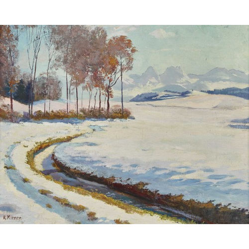 ROBERT KIENER : Sonnige Winterlandschaft mit Stockhorn (DOBIASCHOFSKY AUKTIONEN AG)