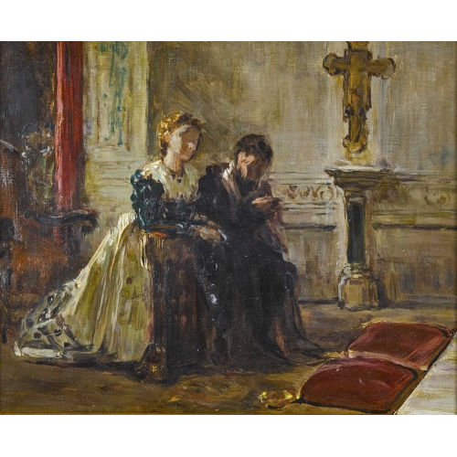 DOMENICO MORELLI : Betendes Paar in einer Kirche (DOBIASCHOFSKY AUKTIONEN AG)