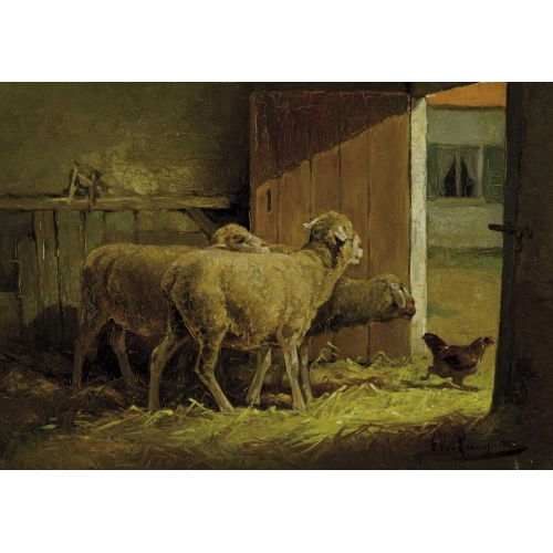 CORNELIS VAN LEEMPUTTEN : Schafe und Huhn im Stall (DOBIASCHOFSKY AUKTIONEN AG)