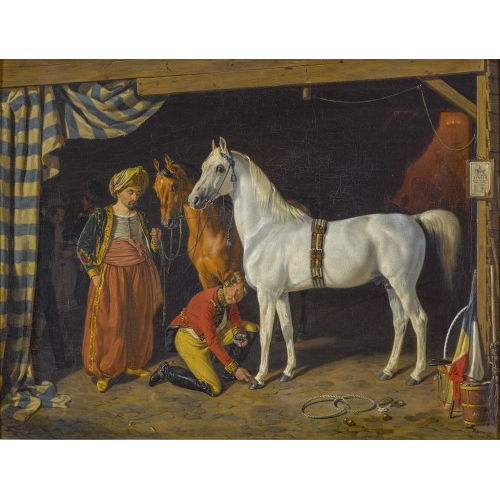 FREDERICK AUGUST WENDEROTH : Das kurfrstliche Reitpferd Seraskier mit Wrter Withard und trkischem Herrn (DOBIASCHOFSKY AUKTIONEN AG)
