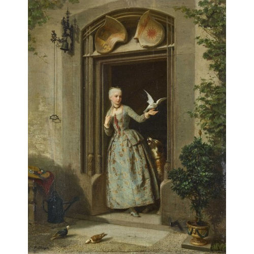 XAVER SCHWEGLER : Elegante Dame mit weisser Taube auf der Hand (DOBIASCHOFSKY AUKTIONEN AG)