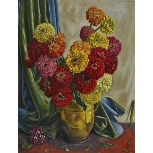 AIM� VICTOR BARRAUD : Zinnienbouquet in Vase (DOBIASCHOFSKY AUKTIONEN AG)