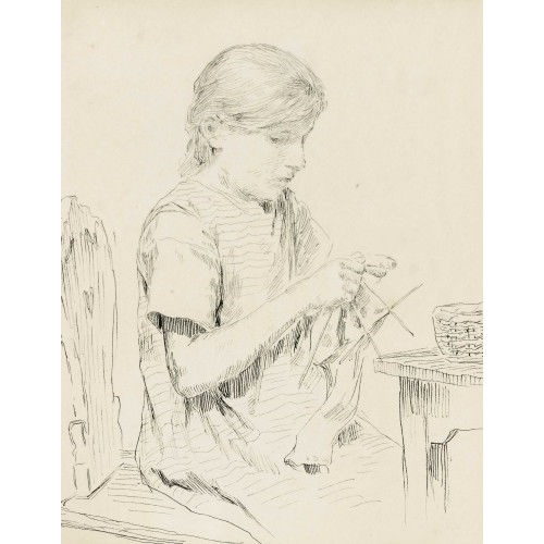 ALBERT ANKER : Sitzendes M�dchen beim Stricken (DOBIASCHOFSKY AUKTIONEN AG)