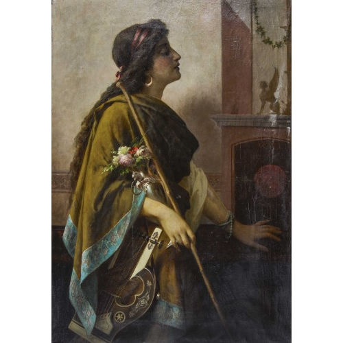 LUIGI CROSIO : Antikisierende Frauenfigur mit Lyra und Blumenbouquet (DOBIASCHOFSKY AUKTIONEN AG)