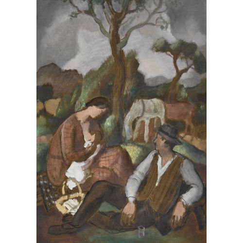 PAUL TH�OPHILE ROBERT : Rastendes Paar mit S�ugling und Pferden (DOBIASCHOFSKY AUKTIONEN AG)