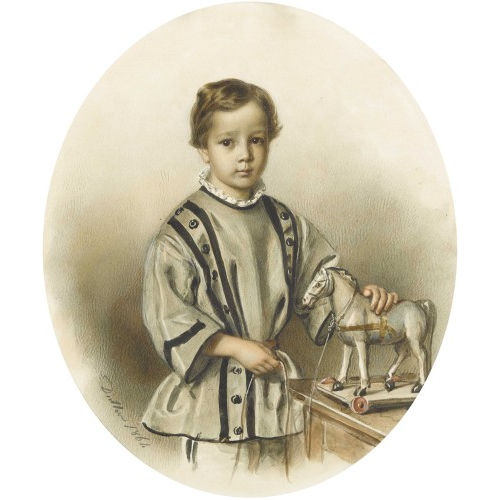 JOHANN FRIEDRICH DIETLER : Bildnis eines Knaben mit Spielzeugpferd (DOBIASCHOFSKY AUKTIONEN AG)