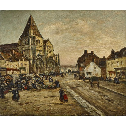 LOUIS BRAQUAVAL : Franz�sische Stadt mit Markt vor romanischer Kirche (DOBIASCHOFSKY AUKTIONEN AG)
