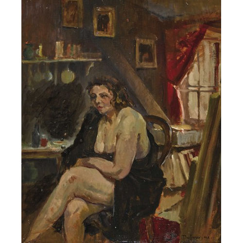 HENRI DUFAUX : Nu assis dans une mansarde (DOBIASCHOFSKY AUKTIONEN AG)