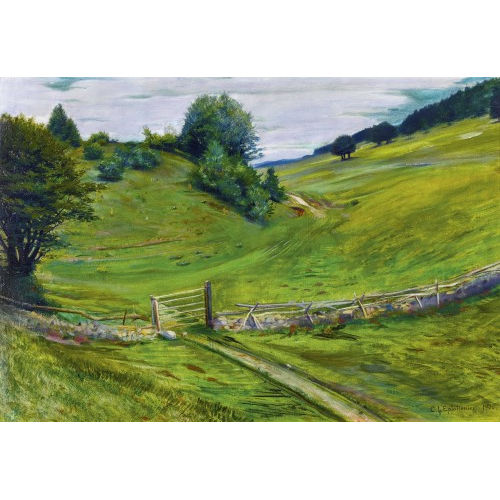 CHARLES L′EPLATTENIER : H�gelige Landschaft mit Zaun (DOBIASCHOFSKY AUKTIONEN AG)