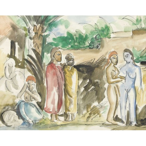 CHARLES GEORGES DUFRESNE : Orientalische Oasenszenerie mit weiblichen Akten (DOBIASCHOFSKY AUKTIONEN AG)