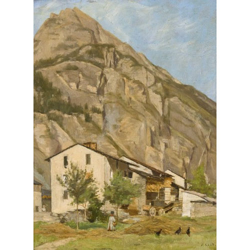 JULES GAUD : Sommerliche Berglandschaft mit einem Hof (DOBIASCHOFSKY AUKTIONEN AG)