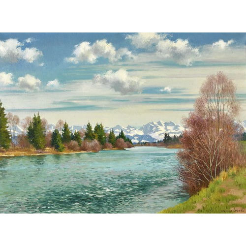 MARCUS JACOBI : Aarelandschaft mit Berner Alpen (DOBIASCHOFSKY AUKTIONEN AG)
