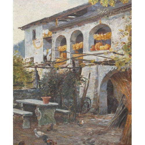 JAKOB WAGNER : Tessiner Hofpartie mit H�hnern (DOBIASCHOFSKY AUKTIONEN AG)