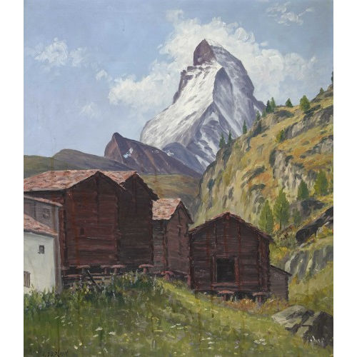 ALBERT DUPLAIN : Stadel vor dem Matterhorn (DOBIASCHOFSKY AUKTIONEN AG)