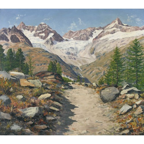 ALBERT DUPLAIN : Sommerliche Sicht auf Obergabelhorn und Zinalrothorn (DOBIASCHOFSKY AUKTIONEN AG)