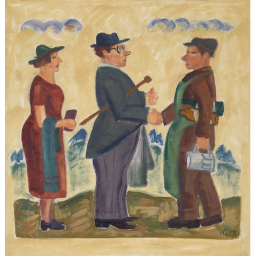 HEINRICH HERZIG : Ehepaar auf der Alp mit Bauer (DOBIASCHOFSKY AUKTIONEN AG)