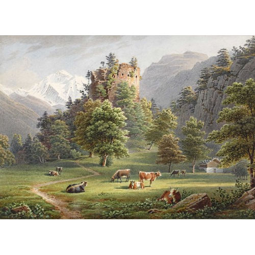 GABRIEL (GEN. LORY FILS) LORY : Die Ruine Unspunnen mit Blick auf die Jungfrau (DOBIASCHOFSKY AUKTIONEN AG)