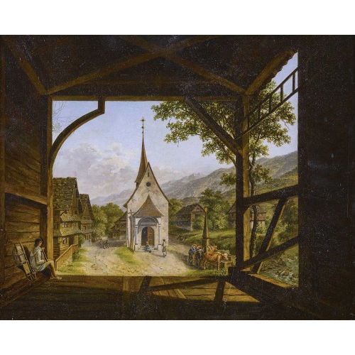 HEINRICH MAURER : B�uerliche Landschaftspartie mit einer Kapelle (DOBIASCHOFSKY AUKTIONEN AG)