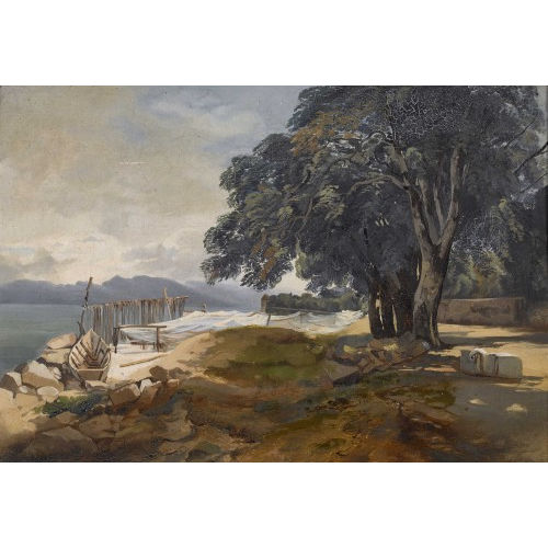CHARLES LOUIS GUIGON : Seeuferlandschaft mit Fischernetzen (DOBIASCHOFSKY AUKTIONEN AG)