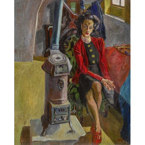 JEAN-F�LIX DUCOMMUN : Sitzende Dame neben Holzofen (DOBIASCHOFSKY AUKTIONEN AG)