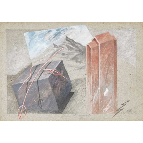 FRANZ ANATOL WYSS : Komposition mit geometrischen Objekten und Bergbild (DOBIASCHOFSKY AUKTIONEN AG)