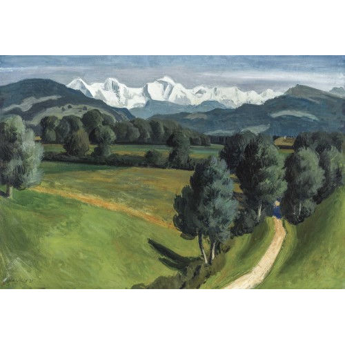 FRED STAUFFER : Weite Sommerlandschaft mit Eiger, M�nch und Jungfrau (DOBIASCHOFSKY AUKTIONEN AG)