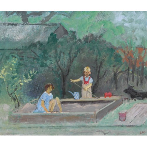 ERNST MORGENTHALER : 'Kinder und Hund am Sandhaufen' (DOBIASCHOFSKY AUKTIONEN AG)