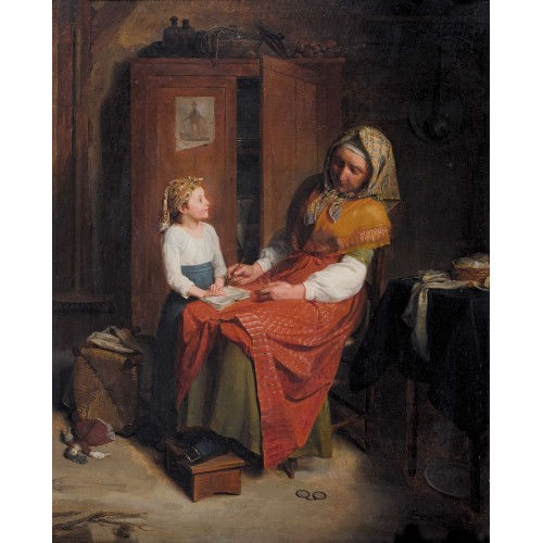 JEAN-AUGUSTIN FRANQUELIN : Interieur mit Grossmutter und Enkelin (DOBIASCHOFSKY AUKTIONEN AG)