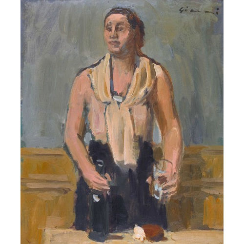 WILHELM GIMMI : Frau mit Weinflasche und Glas (DOBIASCHOFSKY AUKTIONEN AG)