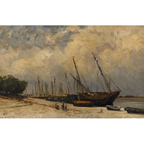 �DOUARD AUGUSTE IMER : Strandpartie mit Segelbooten und Staffage (DOBIASCHOFSKY AUKTIONEN AG)